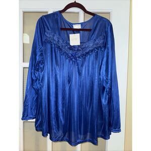 Pajama Top Lati Fashion Intimates Polyester Blue Lace Long Sleeved XXL NWT